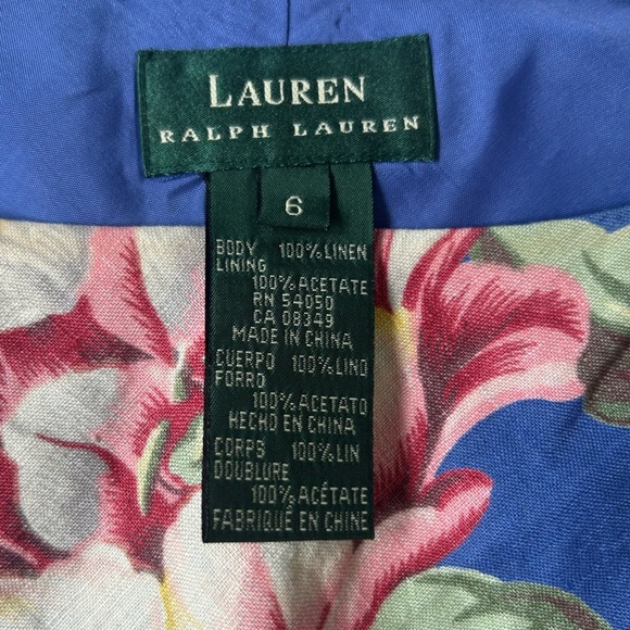 Ralph Lauren Blue Floral Sleeveless Maxi Dress. 100% Linen. Size 6. Quiet Luxury - Picture 9 of 14